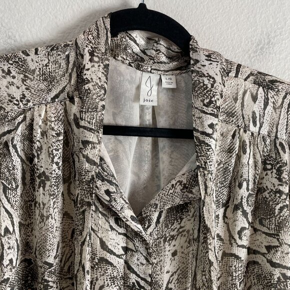 Joie Womens Large Snake Print Metallic Blouse Neck Tie Long Sleeve Shirt Top - Picture 9 of 11